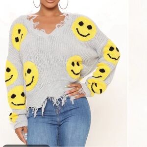 Fashion Nova Just Wanna See you Smiley Distressed Sweater